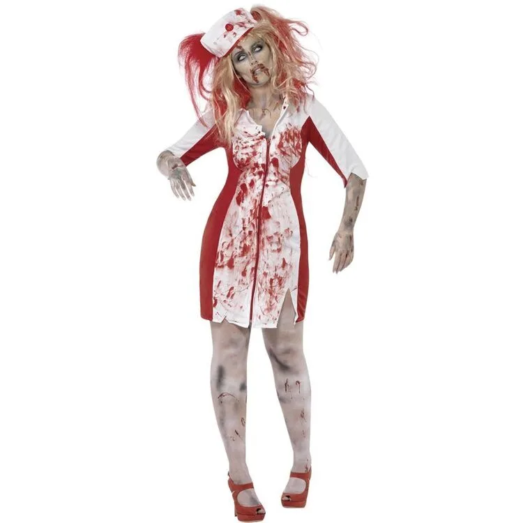 Smiffys Women's Zombie Nurse Costume White & Red Plus